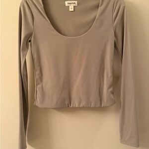 Open Edit Women's Beige Long Sleeve Crop Top
